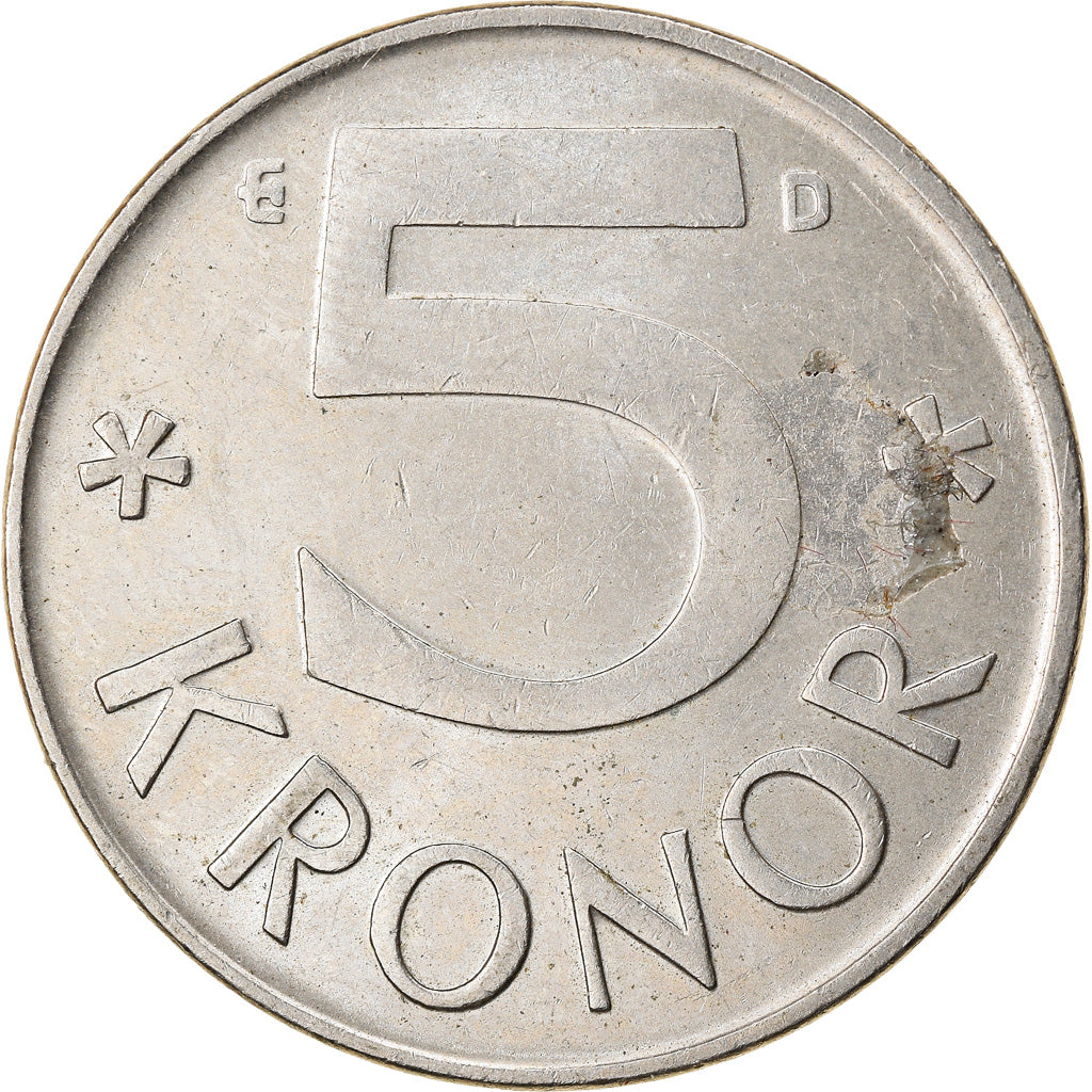 Coin, Sweden, Carl XVI Gustaf, 5 Kronor, 1990, EF(40-45), Copper-nickel, KM:853
