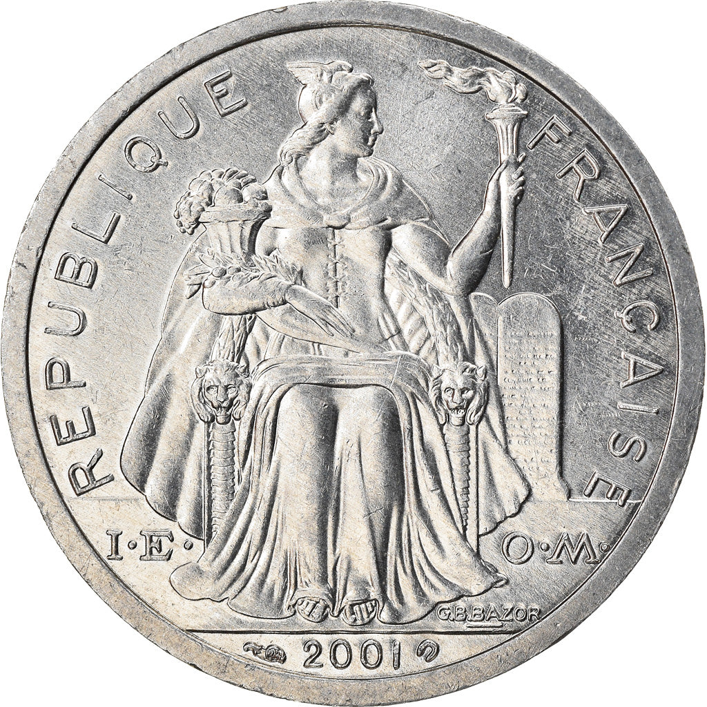Moeda, Polinésia Francesa, 2 Francs, 2001, Paris, EF(40-45), Alumínio, KM:10