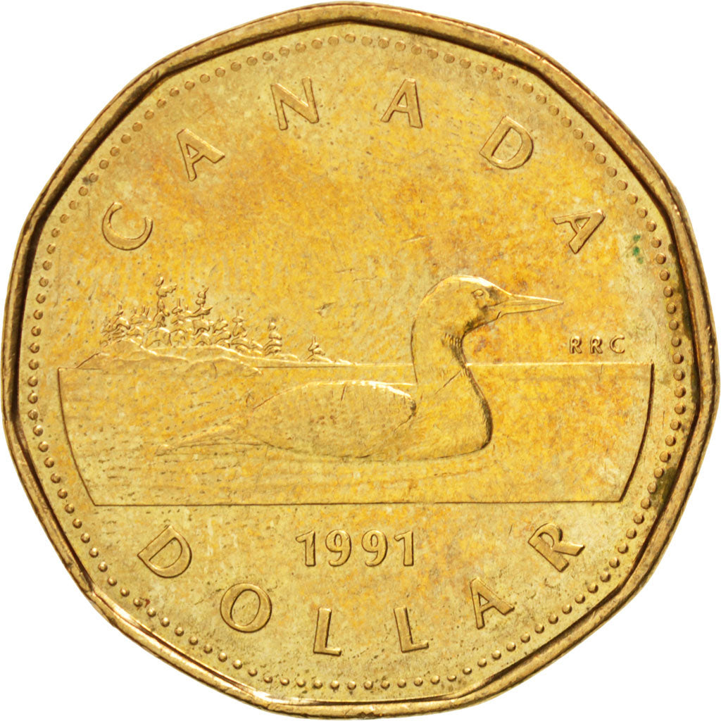 CANADA, Dollar, 1991, Royal Canadian Mint, KM #186, AU(55-58), Aureate-Bronze...