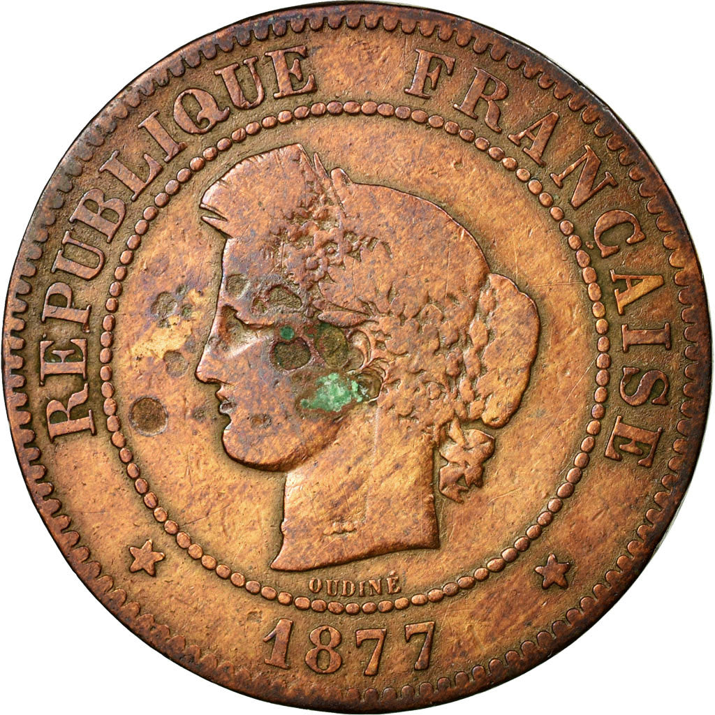 Moneta, Francia, Cérès, 5 Centimes, 1877, Paris, MB, Bronzo, KM:821.1