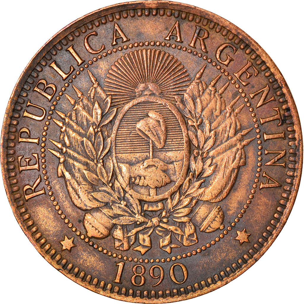Coin, Argentina, 2 Centavos, 1890, EF(40-45), Bronze, KM:33