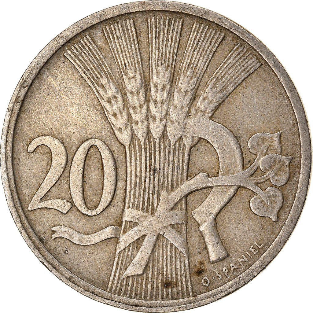 Coin, Czechoslovakia, 20 Haleru, 1922, EF(40-45), Copper-nickel, KM:1