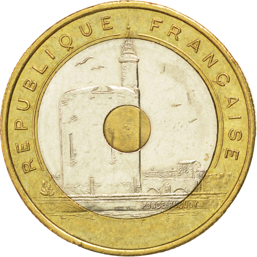 FRANCE, Jeux Méditerranéens, 20 Francs, 1993, KM #1016, AU(50-53), Tri-Metallic,