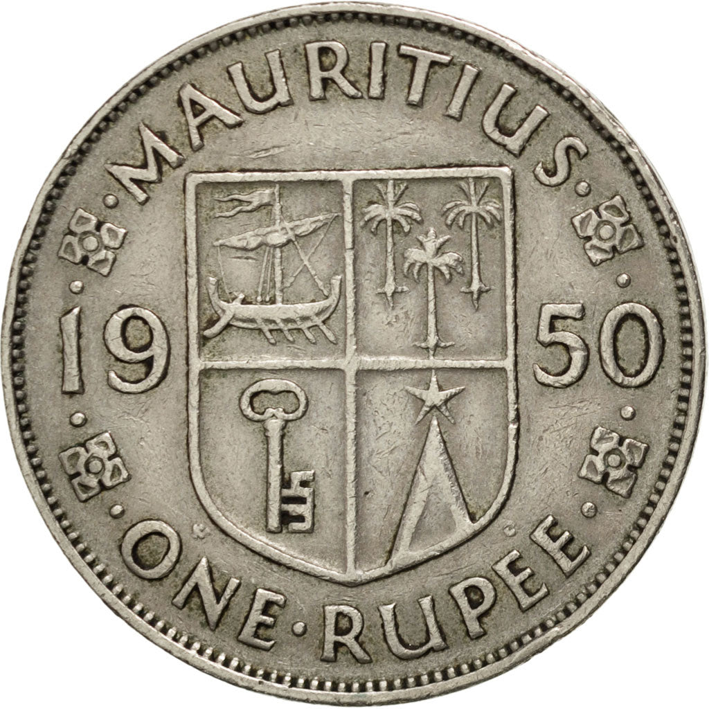 MAURITIUS, Rupee, 1950, KM #29.1, EF(40-45), Copper-Nickel, 29.6, 11.62