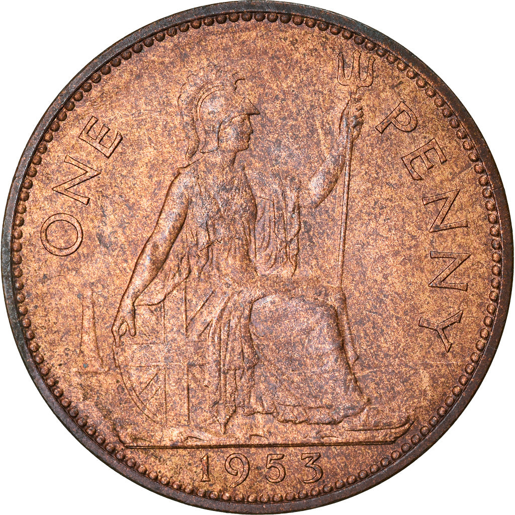 Coin, Great Britain, Elizabeth II, Penny, 1953, EF(40-45), Bronze, KM:883