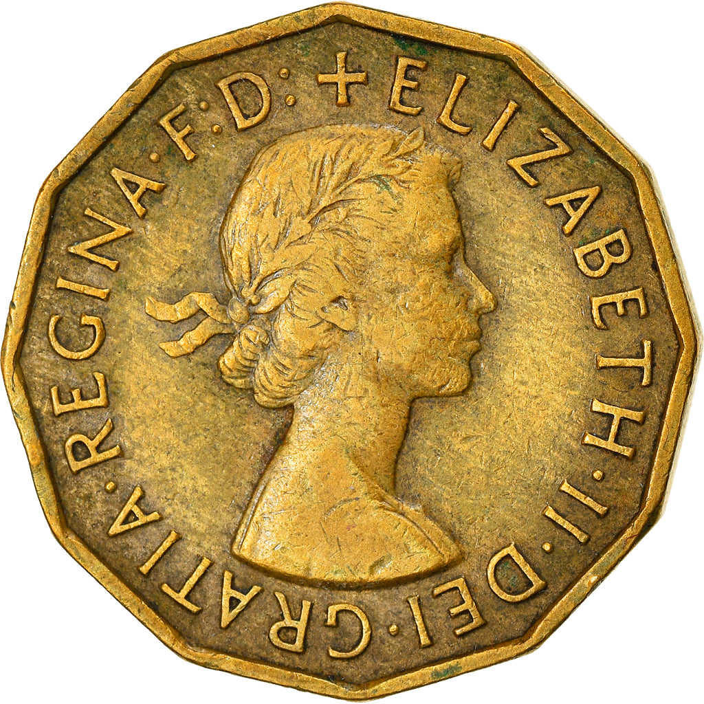Coin, Great Britain, Elizabeth II, 3 Pence, 1957, VF(30-35), Nickel-brass