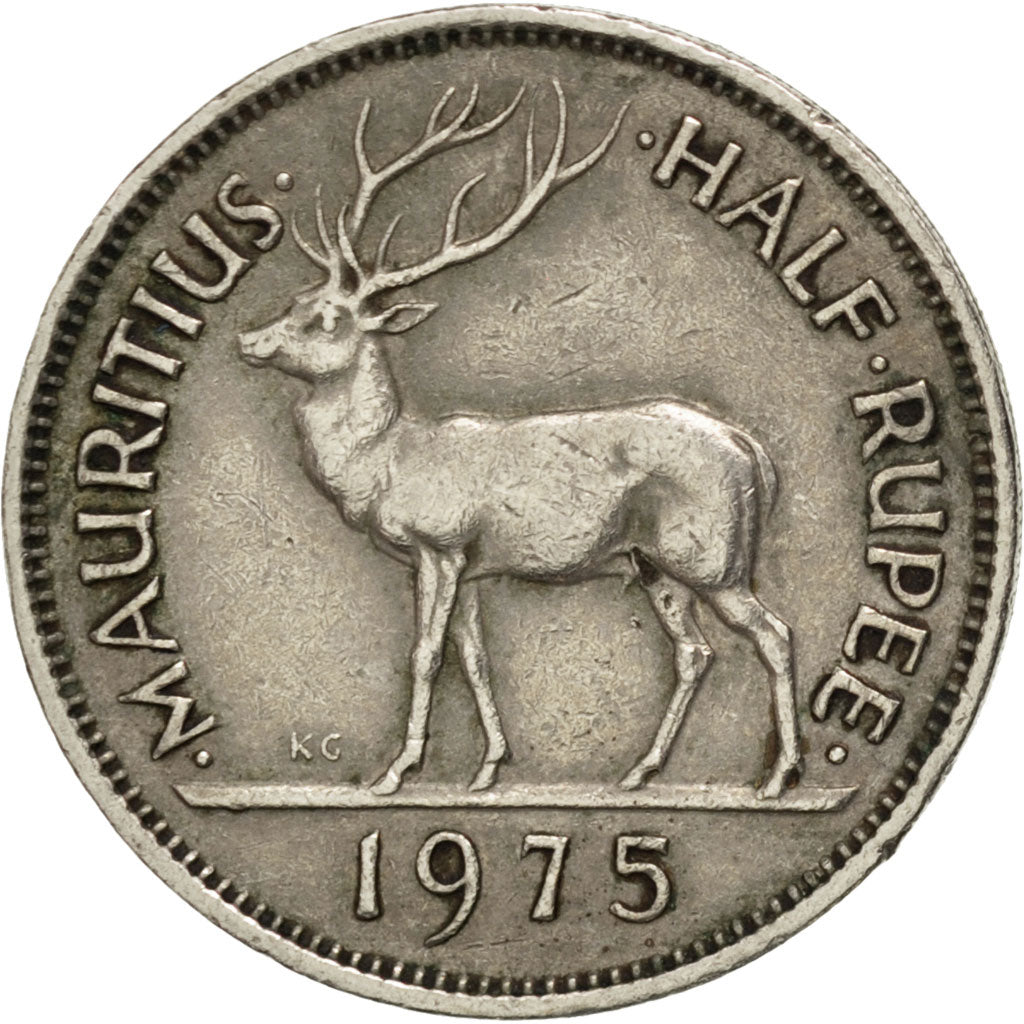 MAURITIUS, 1/2 Rupee, 1975, KM #37.1, EF(40-45), Copper-Nickel, 23.65, 5.75