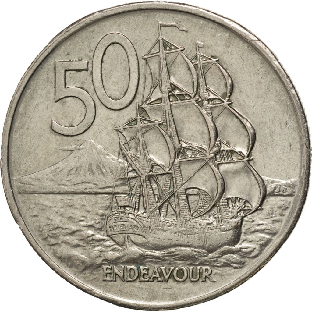 NEW ZEALAND, 50 Cents, 1975, KM #37.1, AU(50-53), Copper-Nickel, 31.75, 13.84