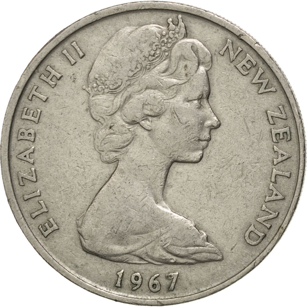 NEW ZEALAND, 20 Cents, 1967, KM #36.1, AU(50-53), Copper-Nickel, 28.58, 11.32