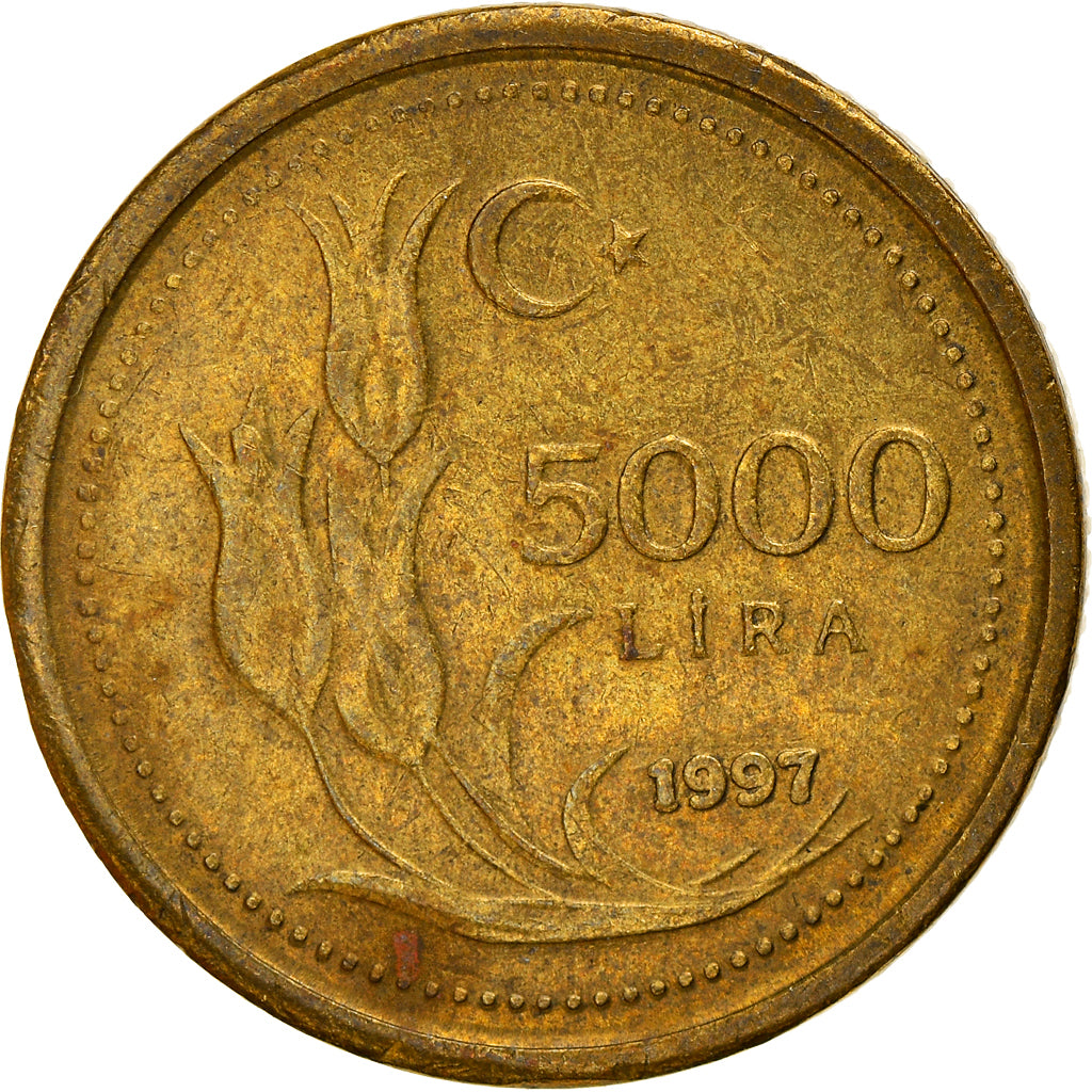 Coin, Turkey, 5000 Lira, 1997, EF(40-45), Brass, KM:1029.1