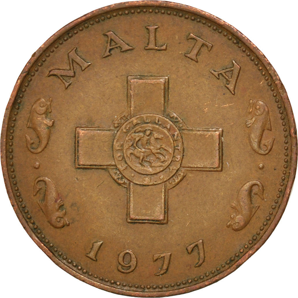 MALTA, Cent, 1977, British Royal Mint, KM #8, AU(50-53), Bronze, 25.9, 7.21