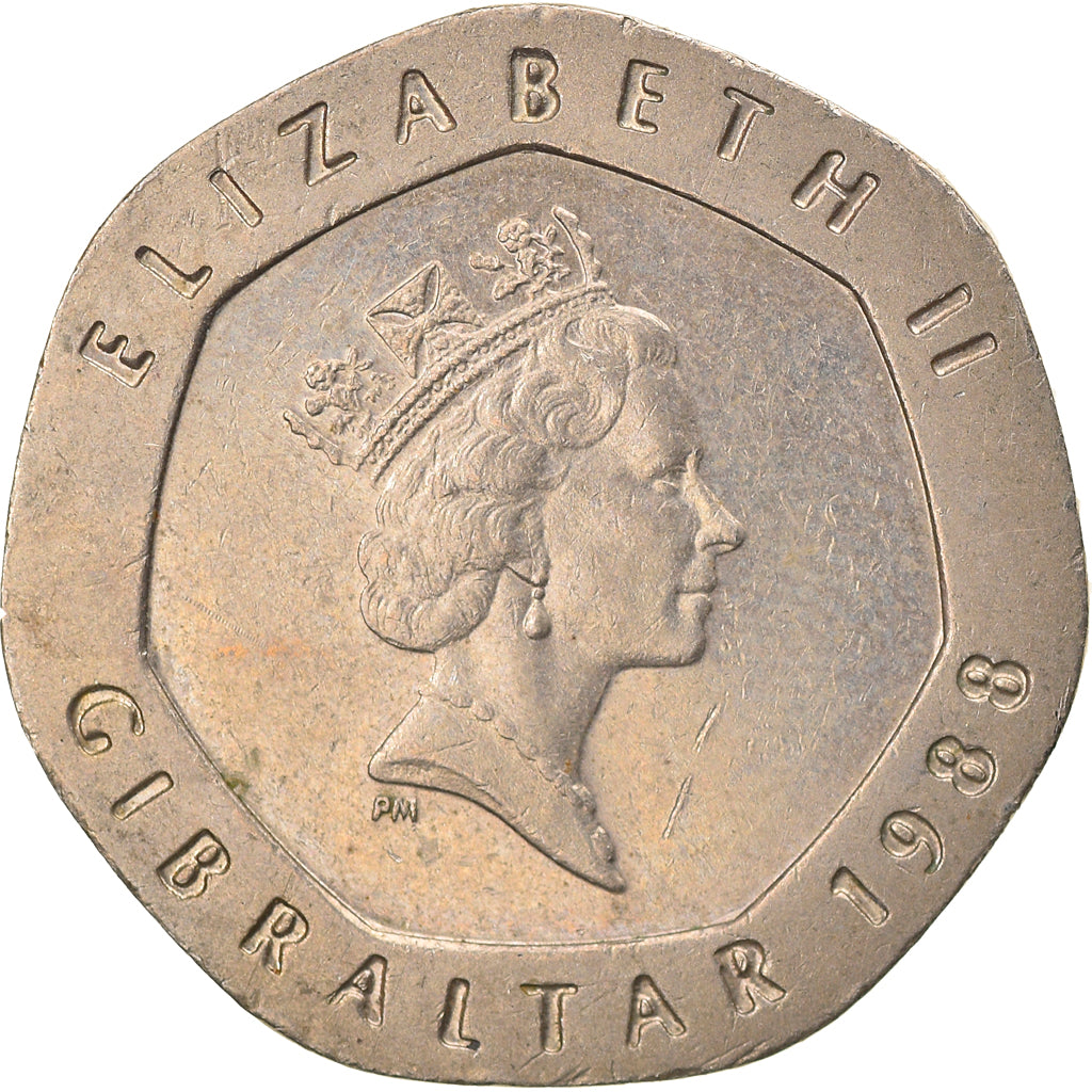Moneda, Gibraltar, Elizabeth II, 20 Pence, 1988, MBC, Cobre - níquel, KM:16