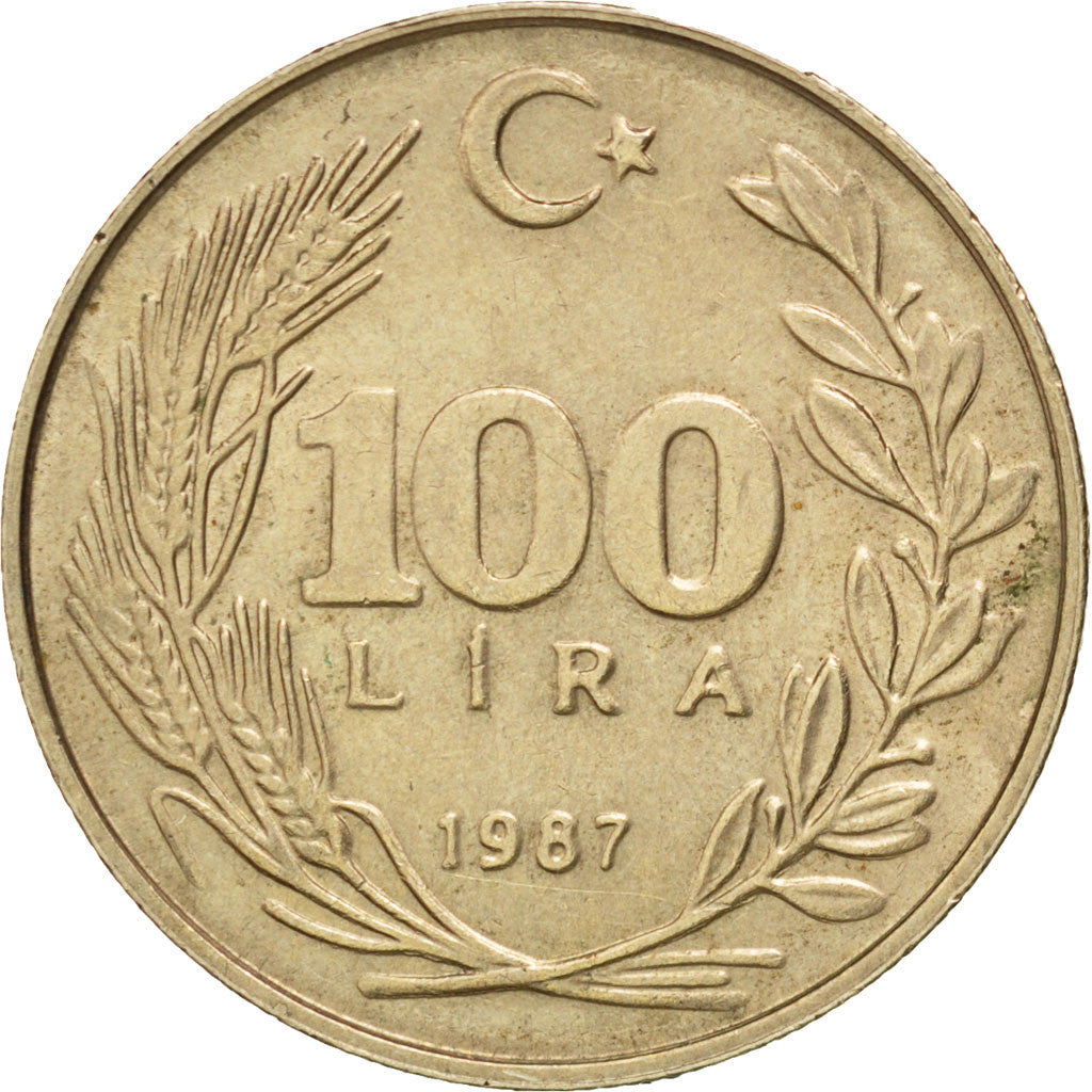 TURKEY, 100 Lira, 1987, KM #967, AU(55-58), Copper-Nickel-Zinc, 29.65, 10.96