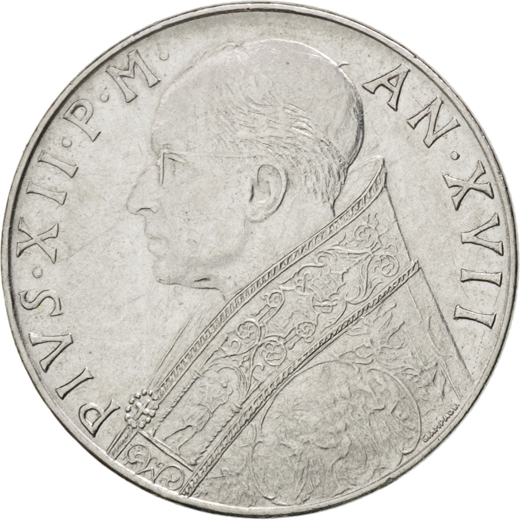CITTÀ DEL VATICANO, Pius XII, 100 Lire, 1955, BB+, Acciaio inossidabile, KM:55