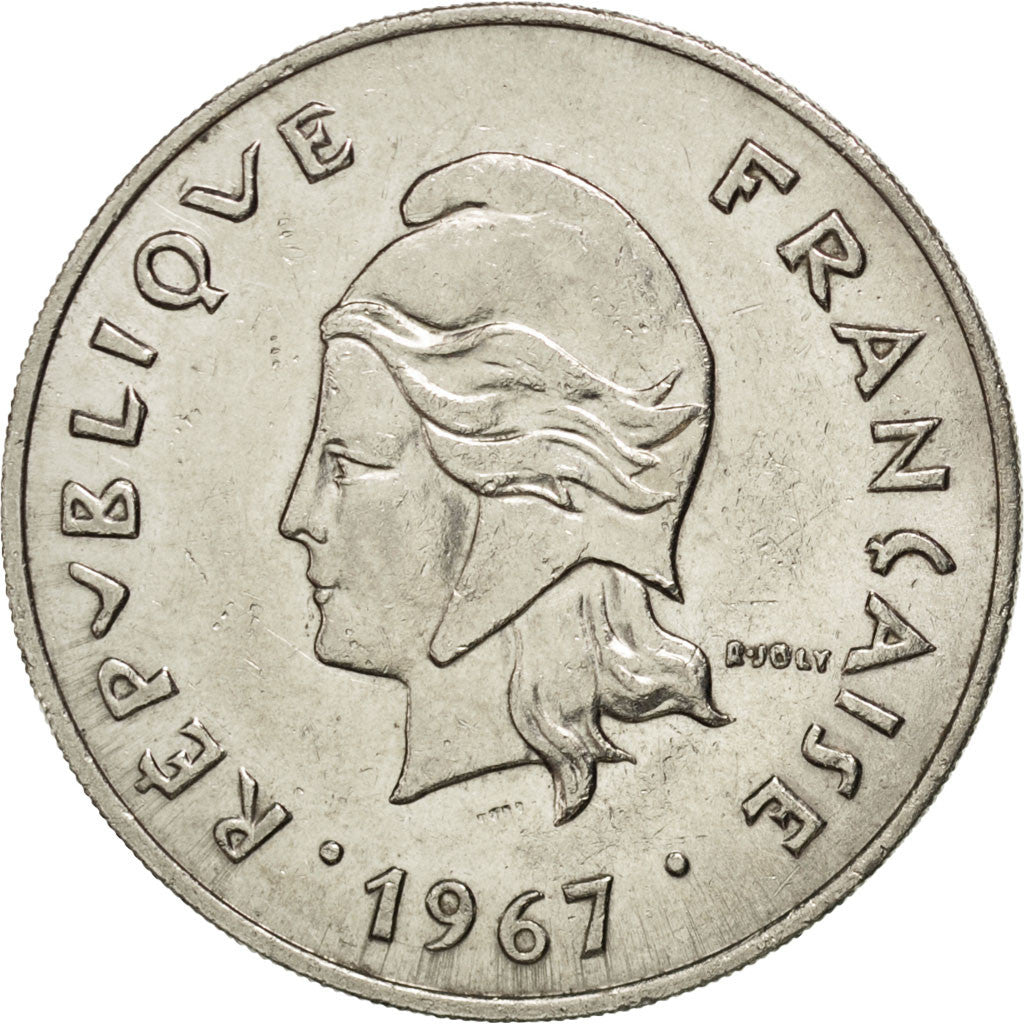 FRENCH POLYNESIA, 50 Francs, 1967, KM #7, AU(50-53), Nickel, 33, 14.94