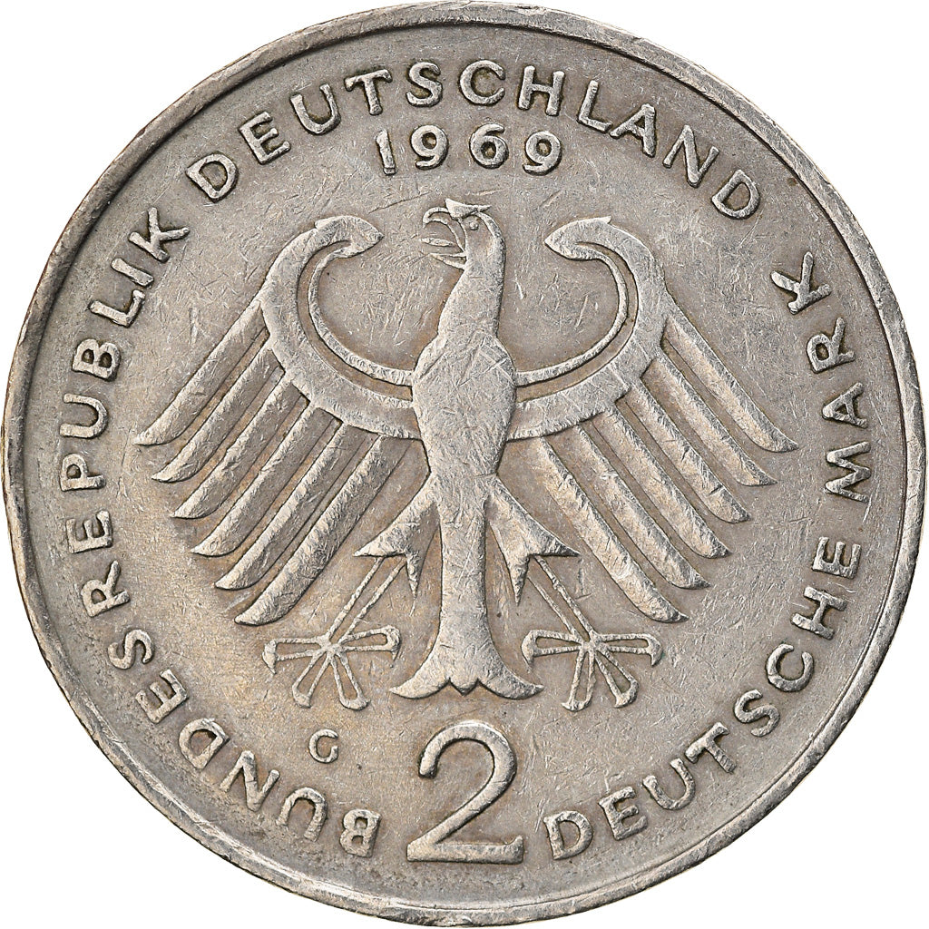 Coin, GERMANY - FEDERAL REPUBLIC, 2 Mark, 1969, Karlsruhe, EF(40-45)