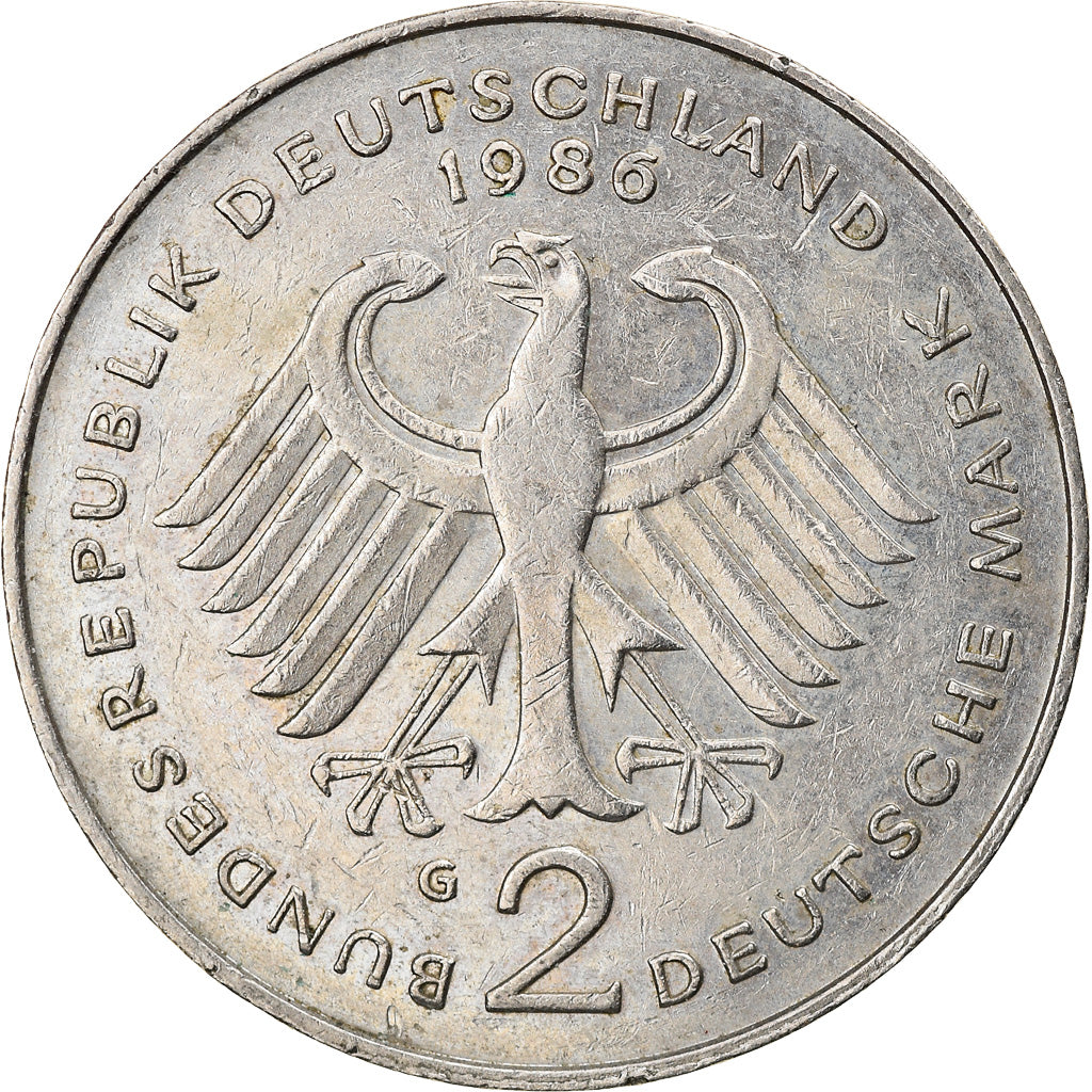 Moneda, ALEMANIA - REPÚBLICA FEDERAL, 2 Mark, 1986, Karlsruhe, MBC, Cobre -