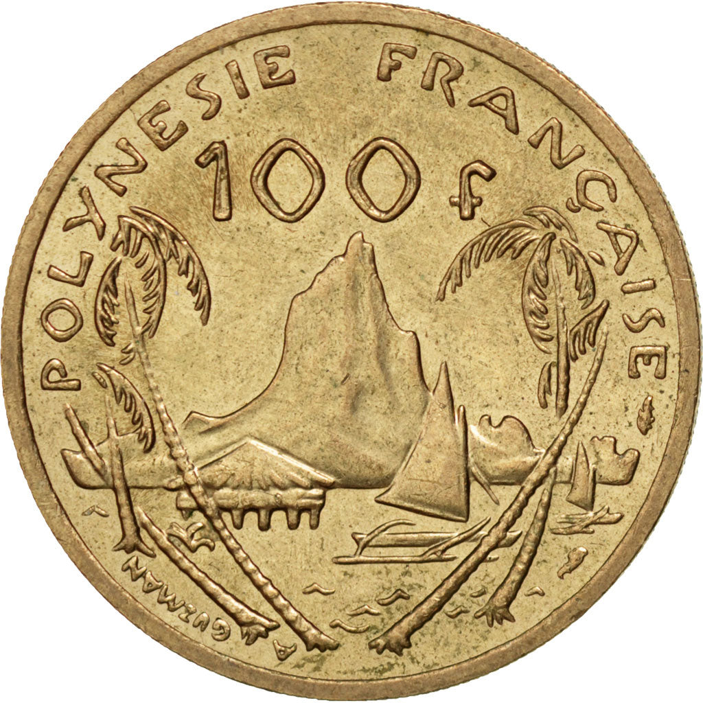 FRENCH POLYNESIA, 100 Francs, 1976, Paris, KM #14, AU(55-58), Nickel-Bronze,...