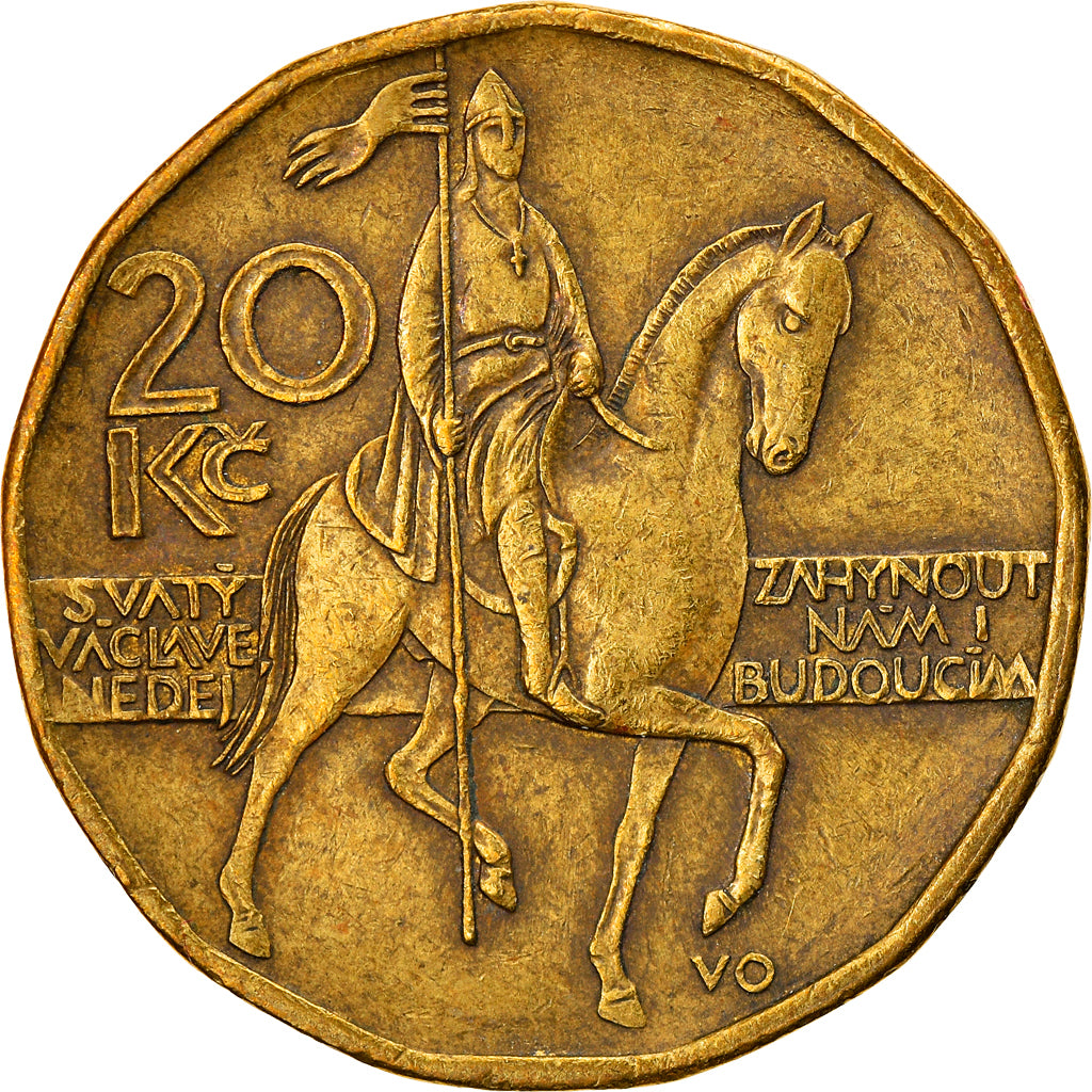 Münze, Tschechische Republik, 20 Korun, 1997, S+, Brass plated steel, KM:5