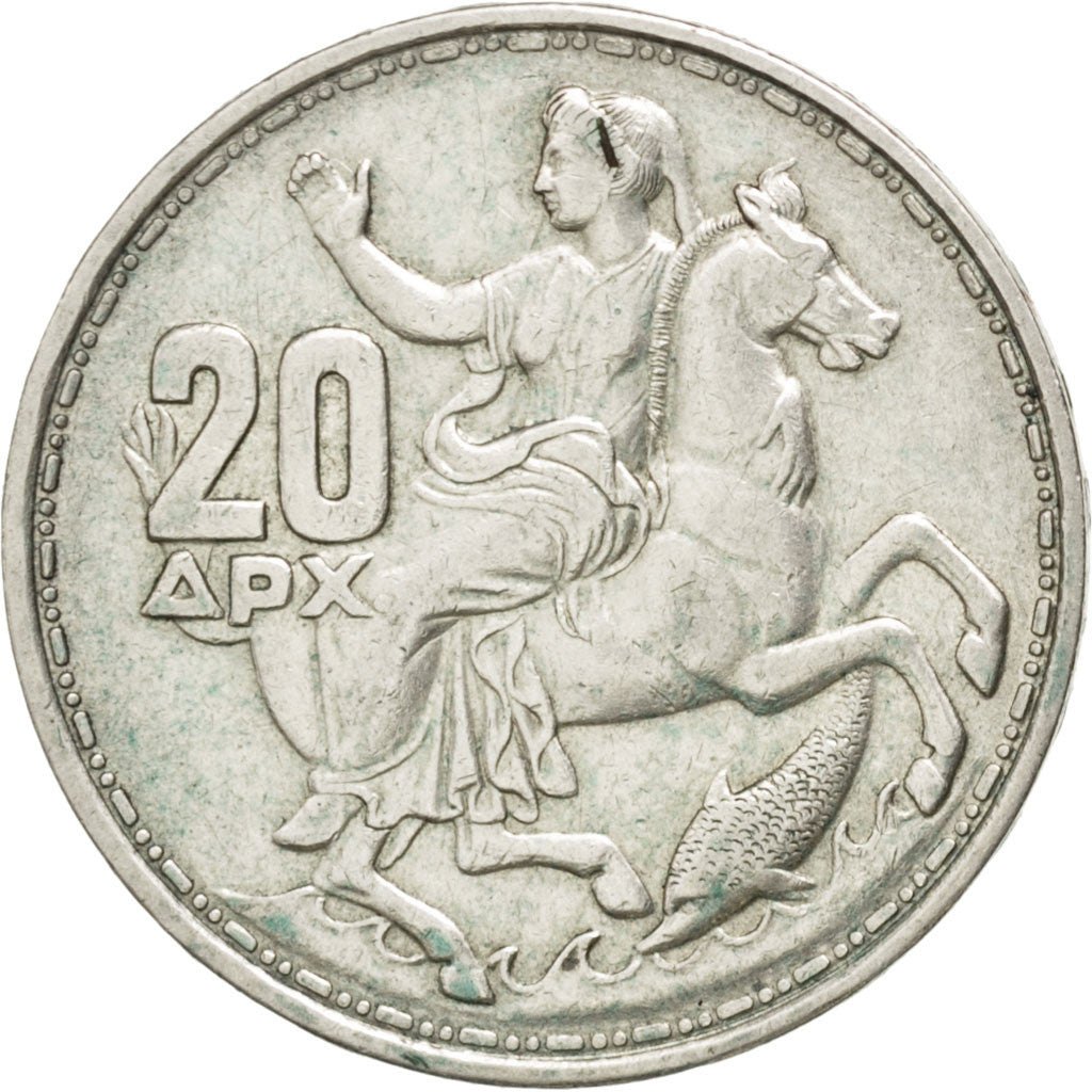 GREECE, 20 Drachmai, 1960, KM #85, AU(50-53), Silver, 26.2, 7.49