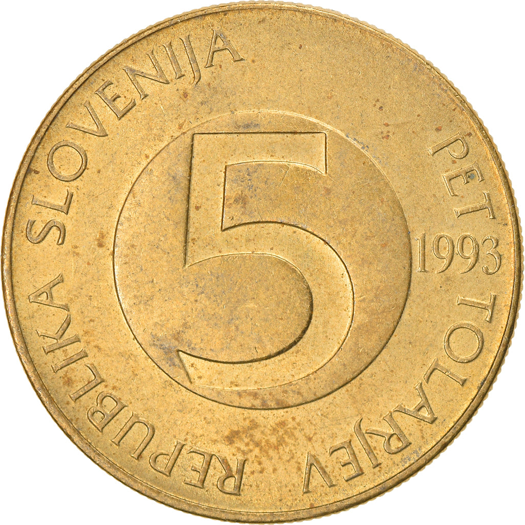 Moneda, Eslovenia, 5 Tolarjev, 1993, MBC, Níquel - latón, KM:6