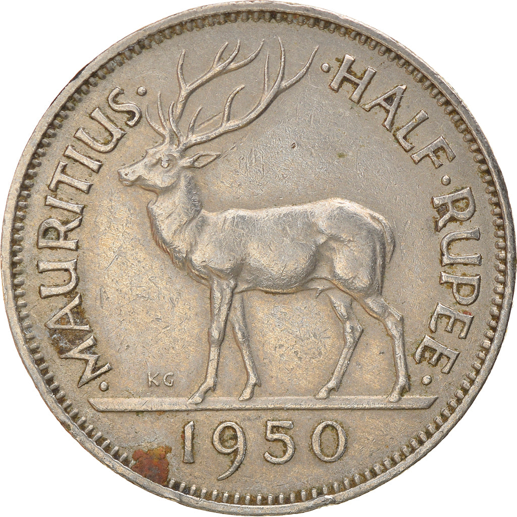 Coin, Mauritius, George VI, 1/2 Rupee, 1950, VF(30-35), Copper-nickel, KM:28