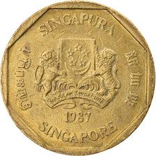 Coin, Singapore, Dollar, 1987, British Royal Mint, EF(40-45), Aluminum-Bronze