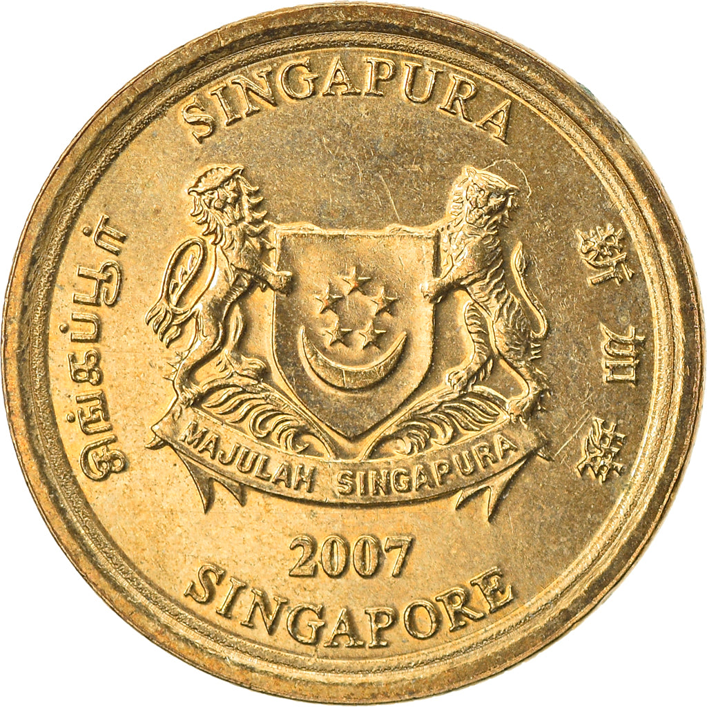 Coin, Singapore, 5 Cents, 2007, Singapore Mint, EF(40-45), Aluminum-Bronze
