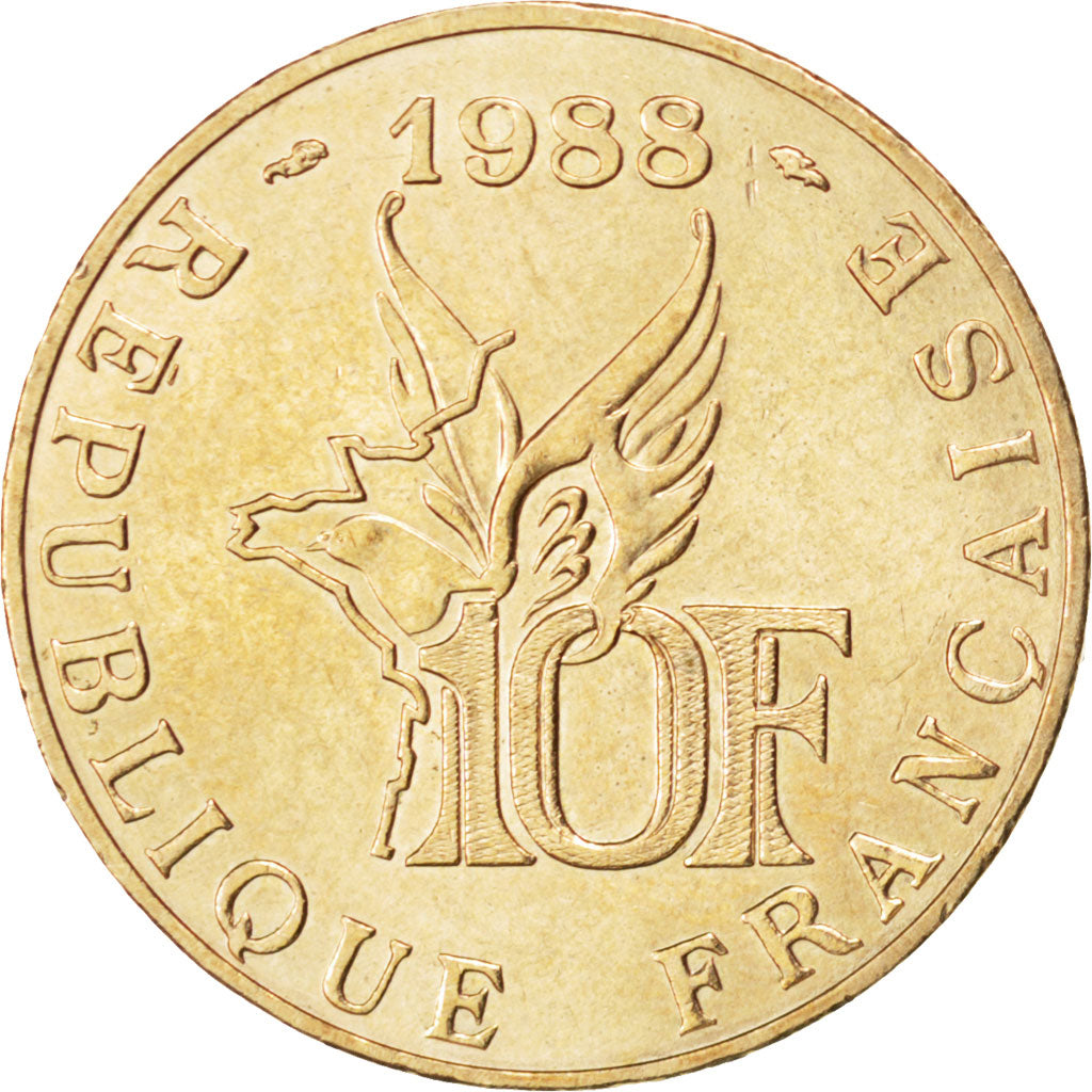 FRANCE, Roland Garros, 10 Francs, 1988, KM #965, MS(60-62), Aluminum-Bronze,...