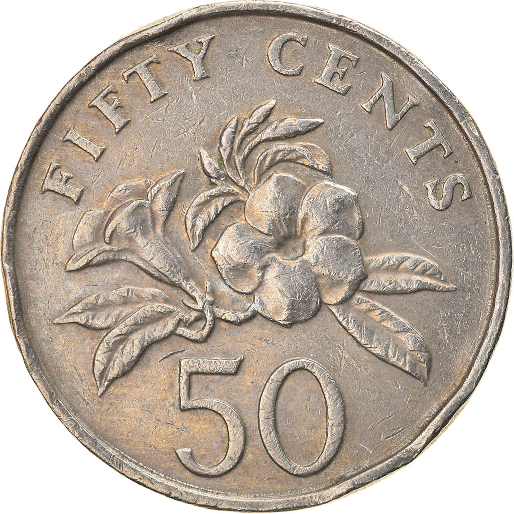 Coin, Singapore, 50 Cents, 1987, British Royal Mint, VF(30-35), Copper-nickel