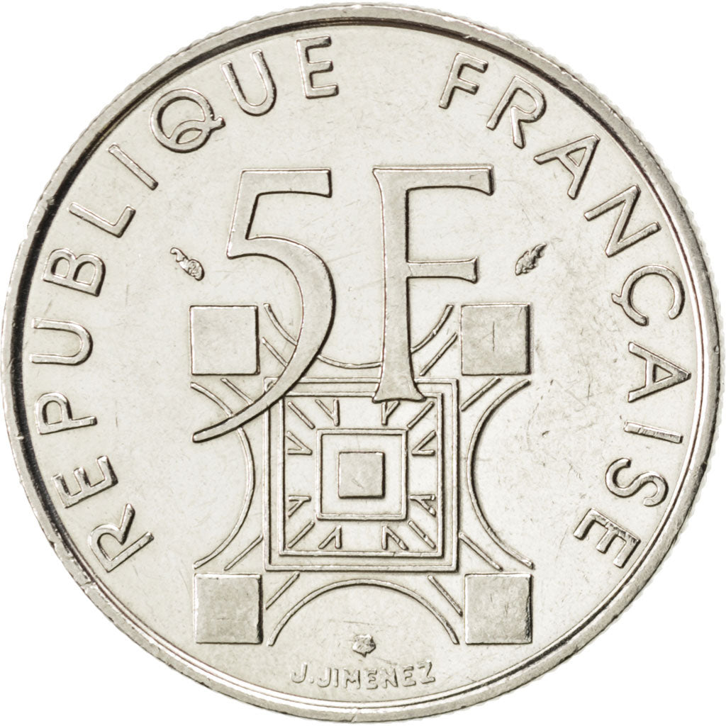 FRANCE, Tour Eiffel, 5 Francs, 1989, Paris, KM #968, MS(60-62), Nickel, 29,...