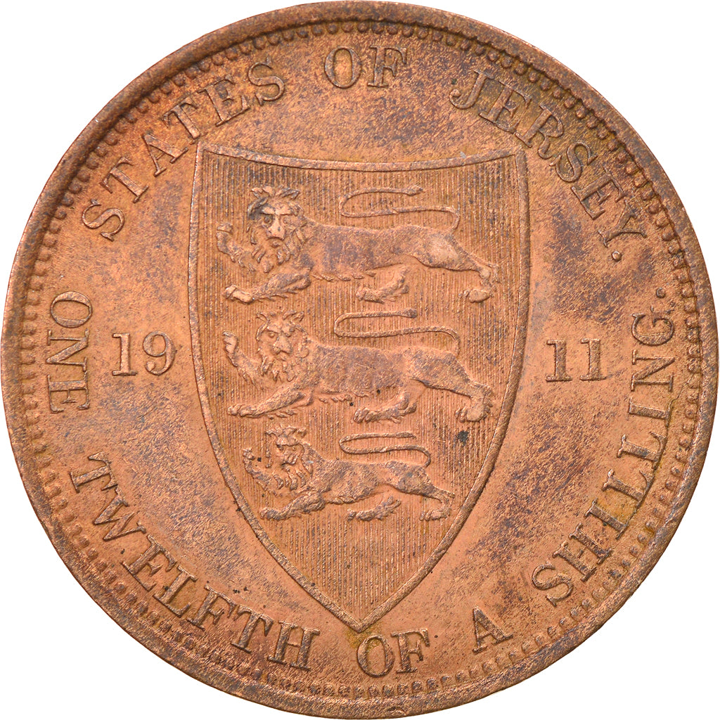 Coin, Jersey, George V, 1/12 Shilling, 1911, VF(30-35), Bronze, KM:12