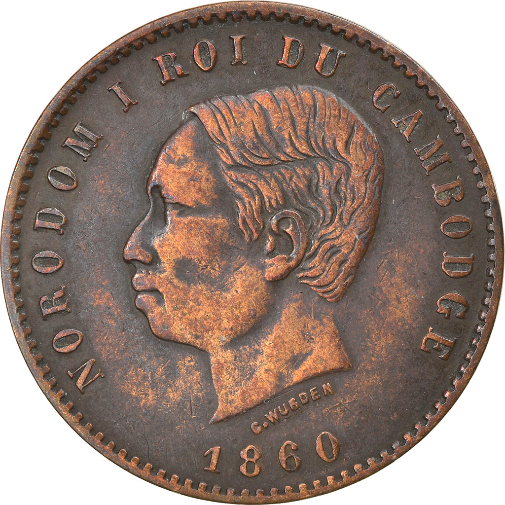 Coin, Cambodia, 10 Centimes, 1860, VF(30-35), Bronze, KM:M3