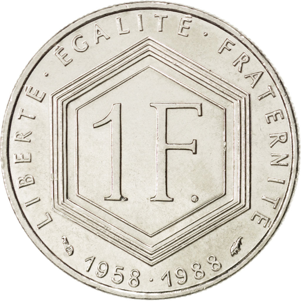 FRANCE, Charles de Gaulle, Franc, 1988, Paris, KM #963, MS(60-62), Nickel, 24,..