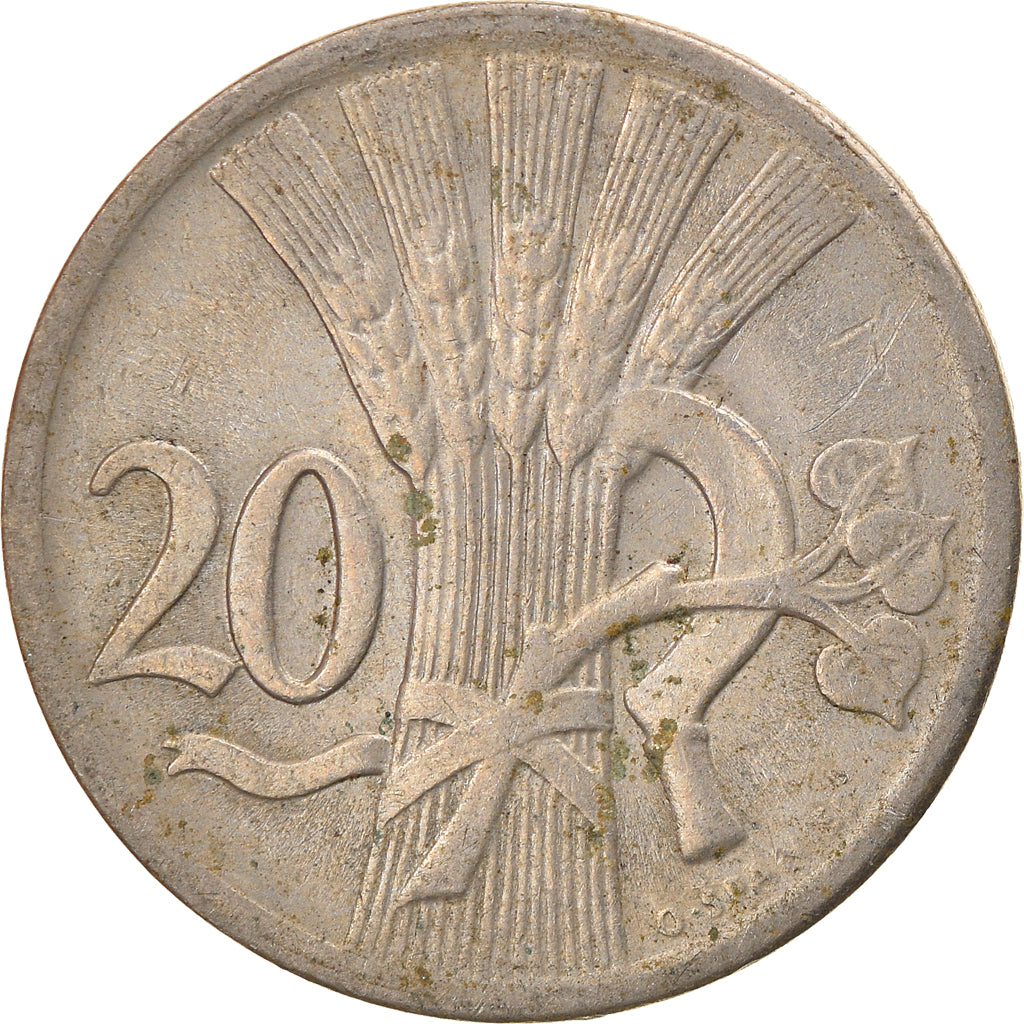 Coin, Czechoslovakia, 20 Haleru, 1938, EF(40-45), Copper-nickel, KM:1