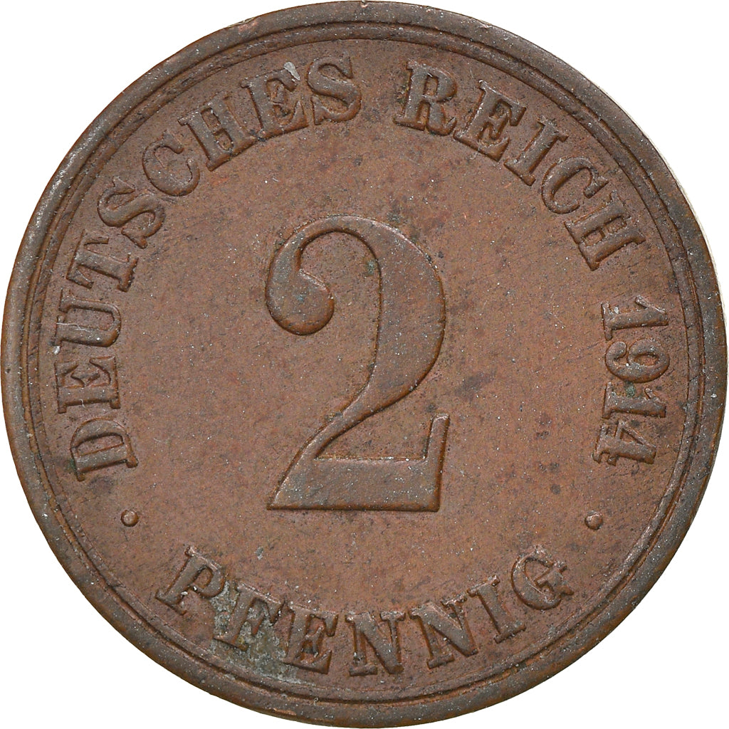 Coin, GERMANY - EMPIRE, Wilhelm II, 2 Pfennig, 1914, Berlin, EF(40-45), Copper