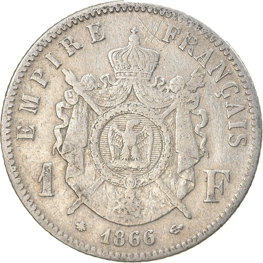 Moneta, Francja, Napoleon III, Napoléon III, Franc, 1866, Paris, VF(30-35)