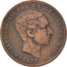 Moneda, España, Alfonso XII, 10 Centimos, 1877, Madrid, MBC, Bronce, KM:675