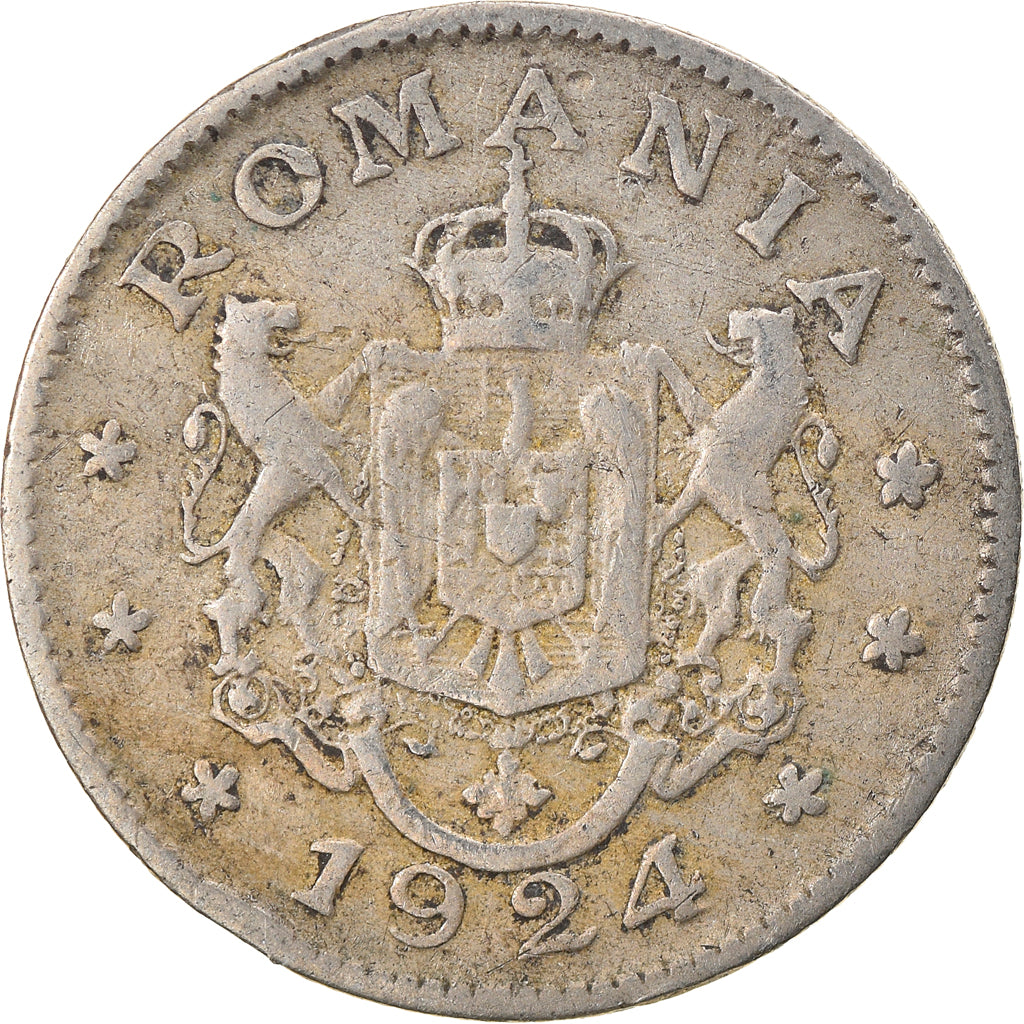 Moneta, Romania, Ferdinand I, Leu, 1924, MB+, Rame-nichel, KM:46