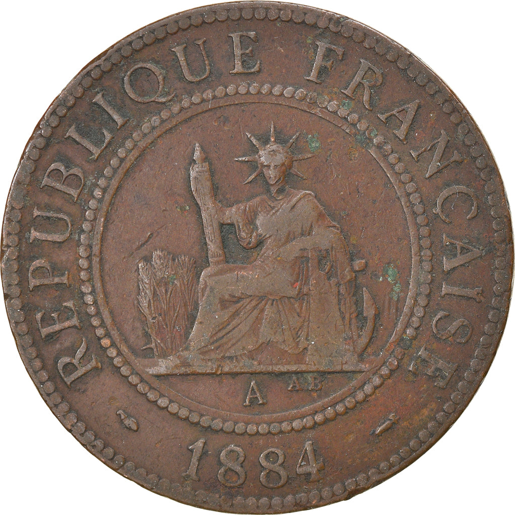 Münze, FRENCH COCHIN CHINA, Cent, 1884, Paris, S+, Bronze, KM:3