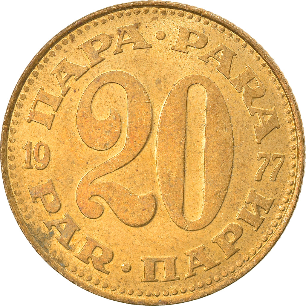 Moeda, Jugoslávia, 20 Para, 1977, Paris, EF(40-45), Latão, KM:45