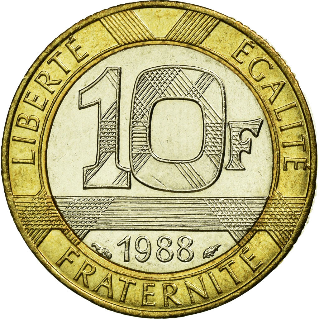 Coin, France, Génie, 10 Francs, 1988, MS(60-62), Bi-Metallic, KM:964.1