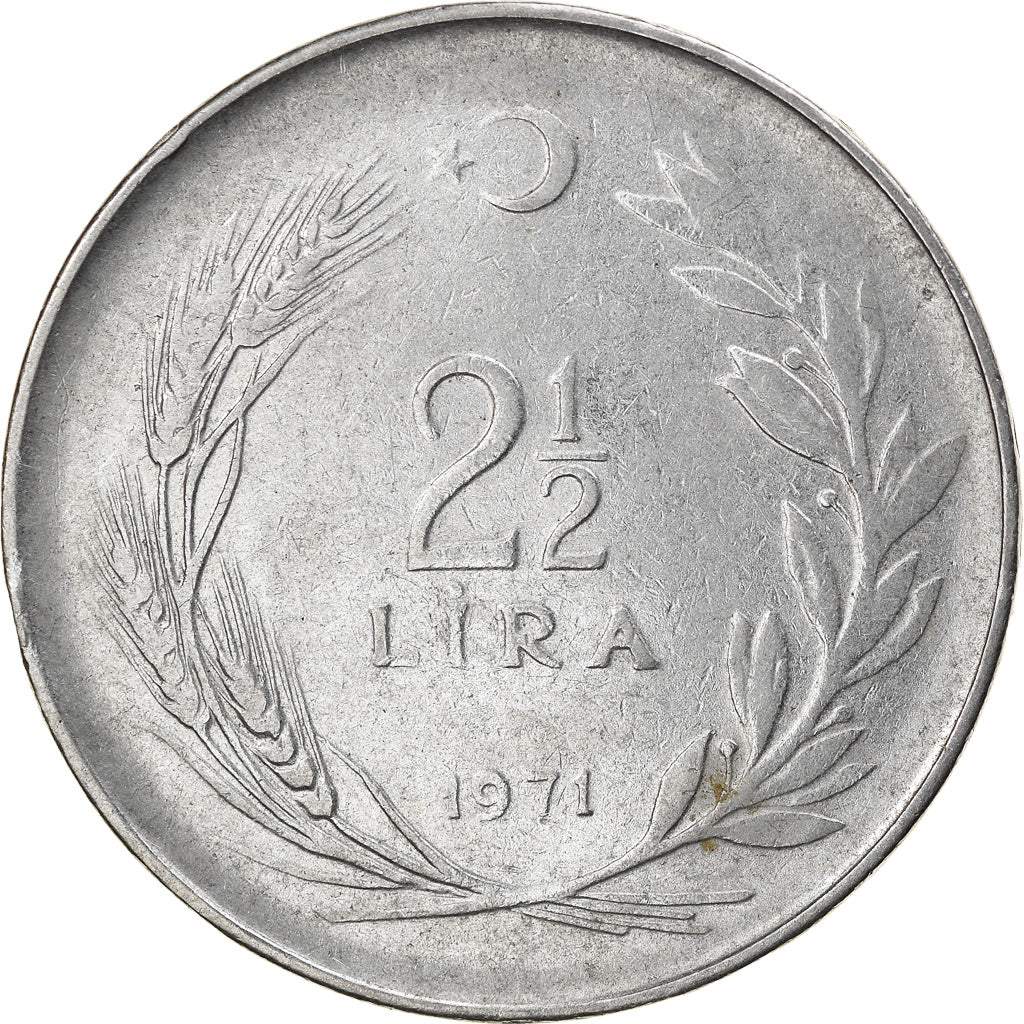 Moneta, Turchia, 2-1/2 Lira, 1971, BB, Acciaio inossidabile, KM:893.2