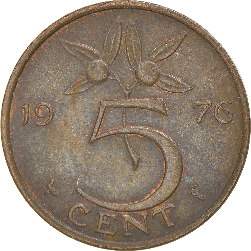 Moneda, Países Bajos, Juliana, 5 Cents, 1976, BC+, Bronce, KM:181