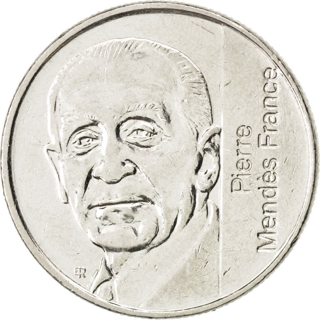 FRANCE, Mendès France, 5 Francs, 1992, Paris, KM #1006, MS(60-62), Nickel, 29, G