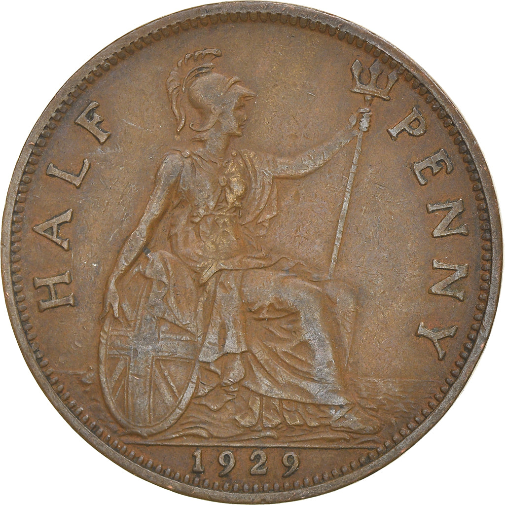Moneta, Wielka Brytania, George V, 1/2 Penny, 1929, EF(40-45), Bronze, KM:837