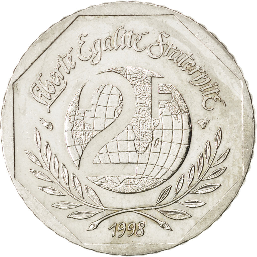 FRANCE, René Cassin, 2 Francs, 1998, KM #1213, MS(63), Nickel, 26.5, Gadoury #..