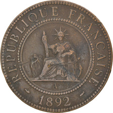 Moneda, INDOCHINA FRANCESA, Cent, 1892, Paris, BC+, Bronce, KM:1