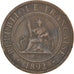 Moneta, FRANCUSKIE INDOCHINY, Cent, 1892, Paris, VF(30-35), Bronze, KM:1
