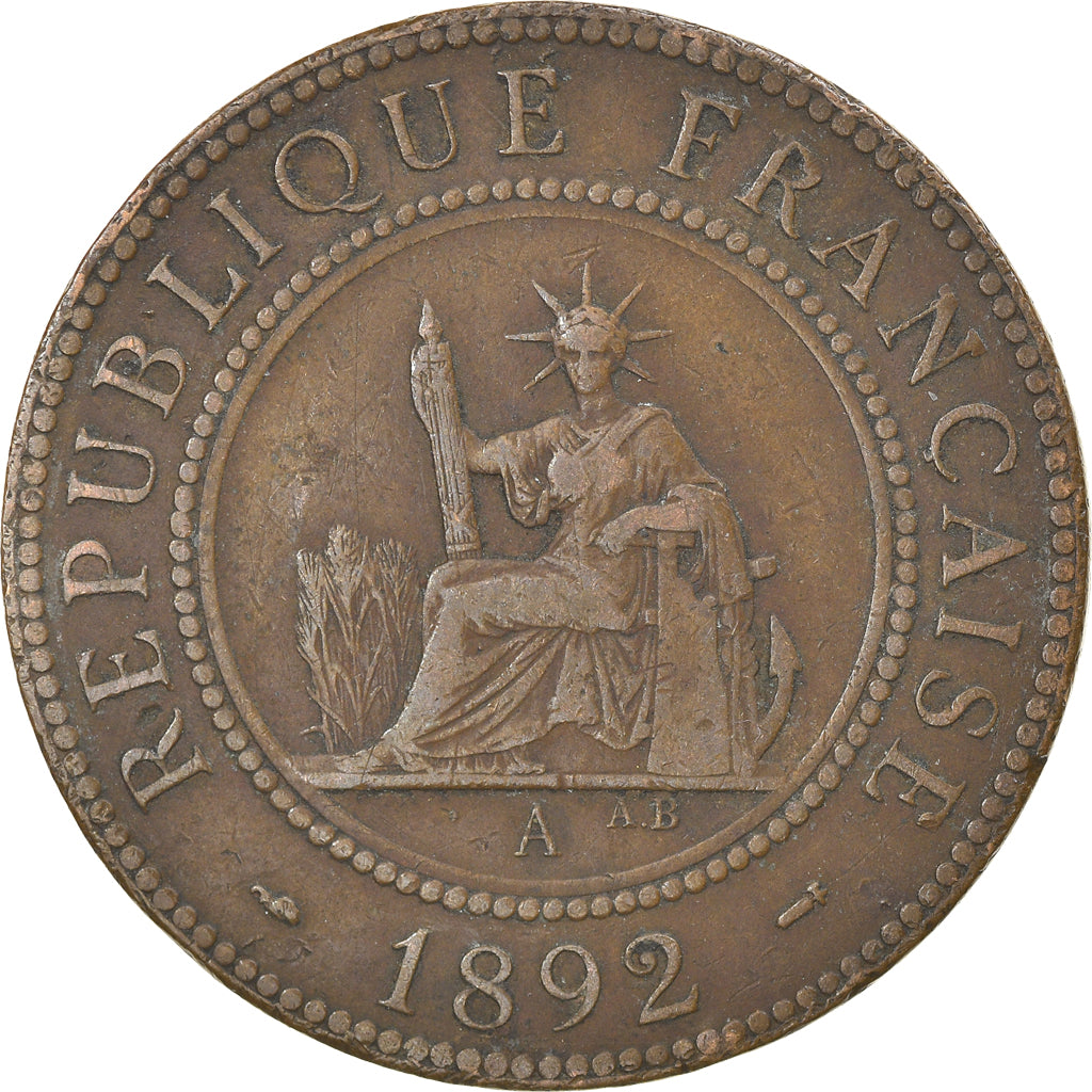 Coin, FRENCH INDO-CHINA, Cent, 1892, Paris, VF(30-35), Bronze, KM:1